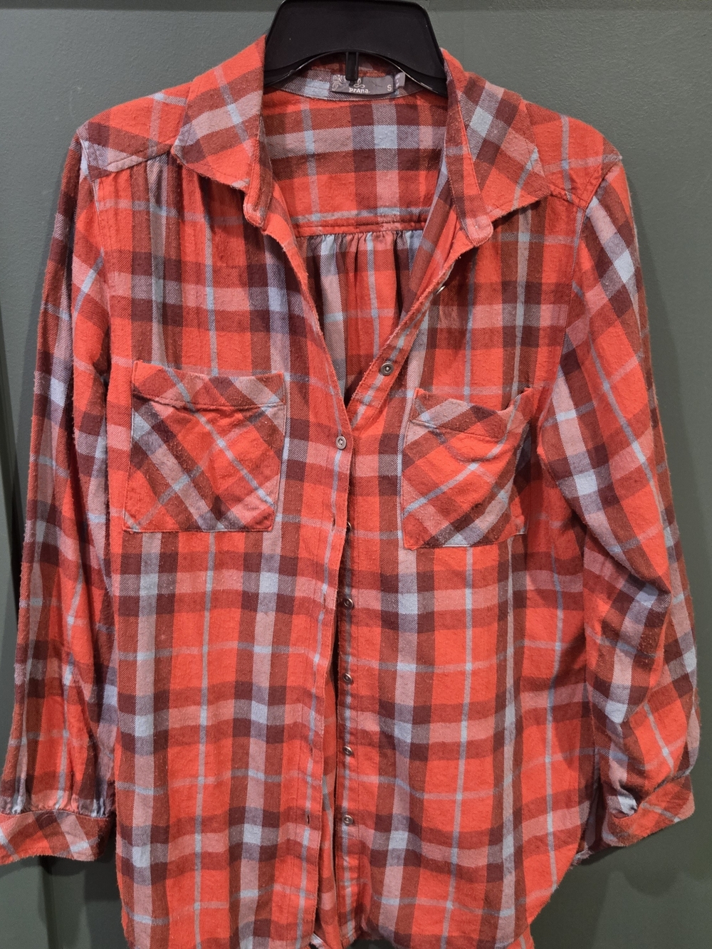 Prana Casual Women's Orange Plaid Button-Down Shirt - Relaxed Fit